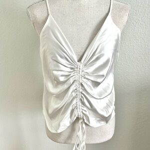 New Elegant White Ruched Satin Top